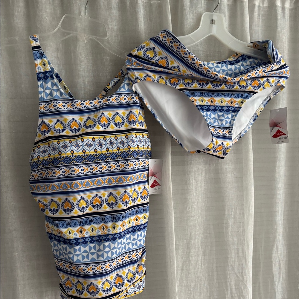 NWT Lands' End Blue and Yellow Tankini Swimsuit